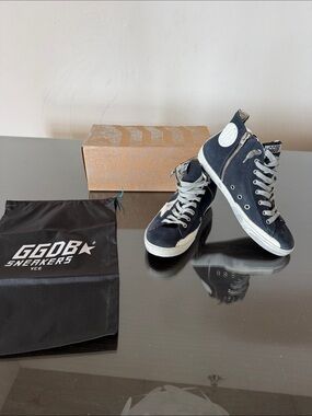 GGDB Navy High-Top Francy Sneakers with Navy Suede White Accents